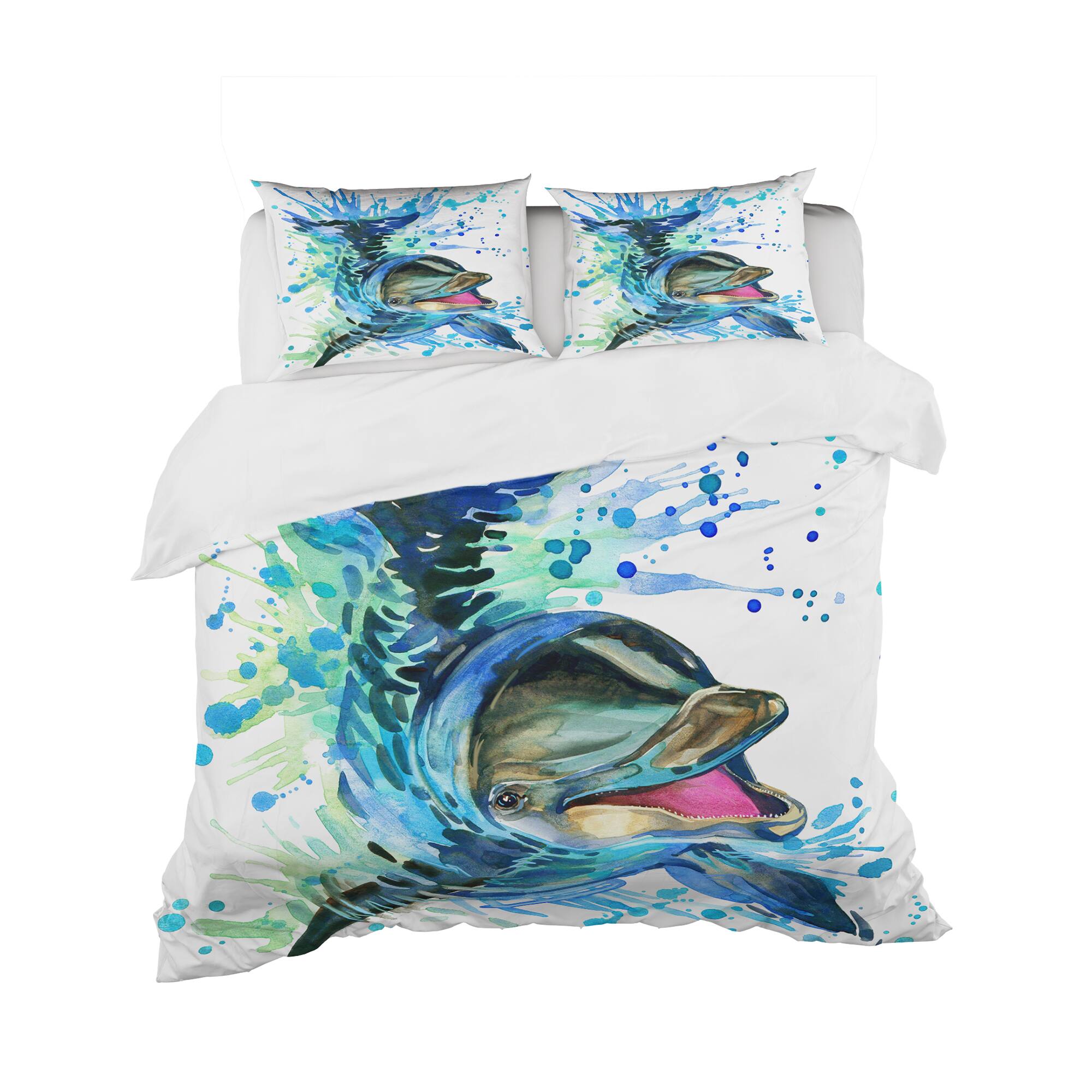 Designart 'Large Blue Dolphin Watercolor' Nautical & Coastal Bedding Set